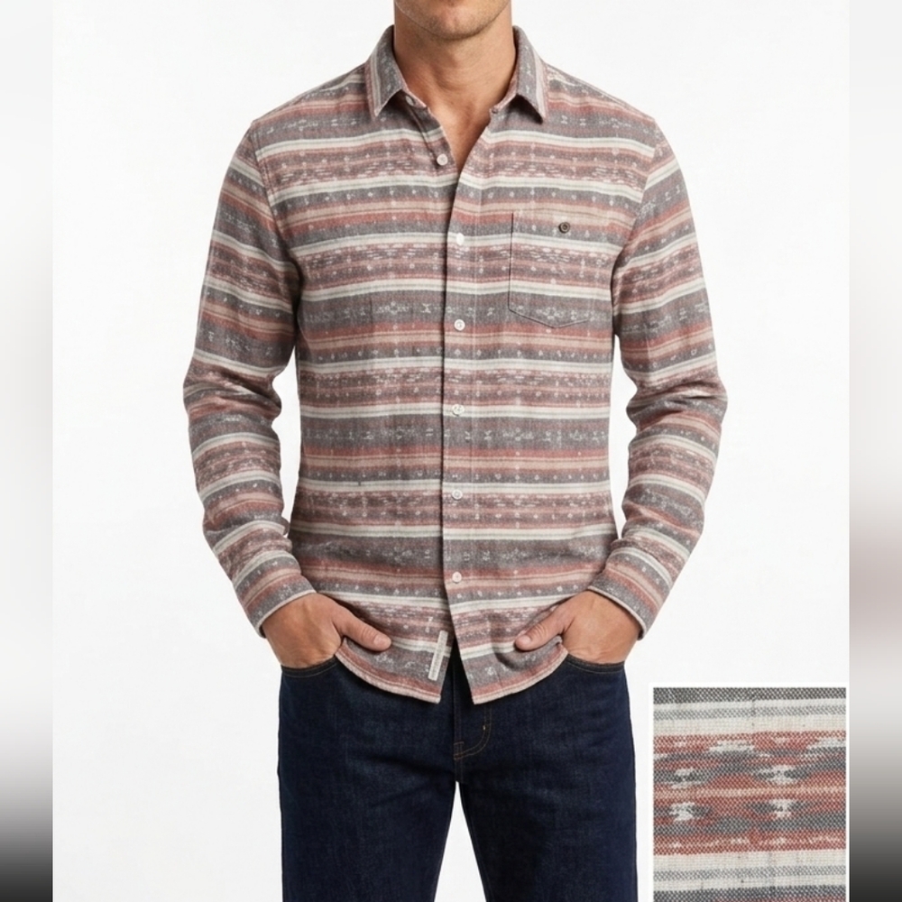 JackThreads Men’s  Cotton  Blend Striped Button Down Shirt - Large - Boho Tribal